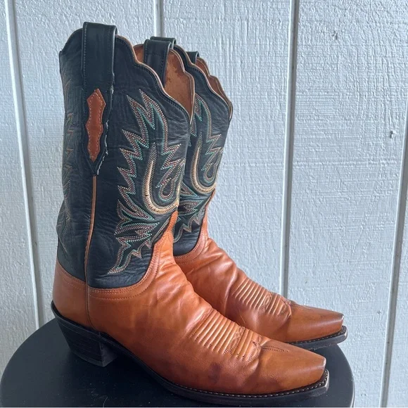 Lucchese 1883 N7361 Two Tone Western Boots Embroidered Snip Toe Men’s 9 B Narrow - Picture 5 of 9
